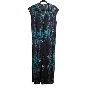 Tylho Women's Wide Cropped Leg Black Floral Jumpsuit Pockets Medium Sleeveless